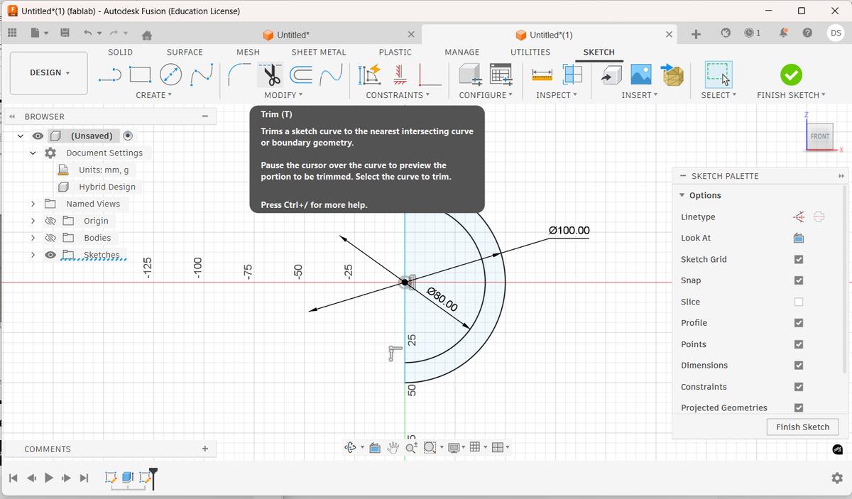 Revolve cut creating spherical cavity